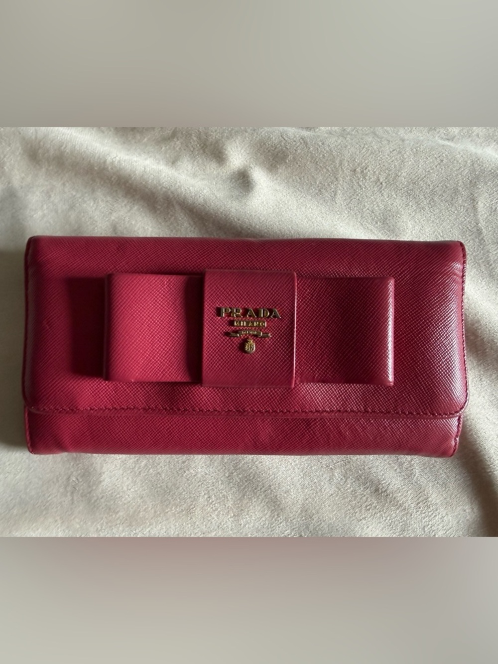 Prada Leather Bow Wallet in Fuchsia Pink